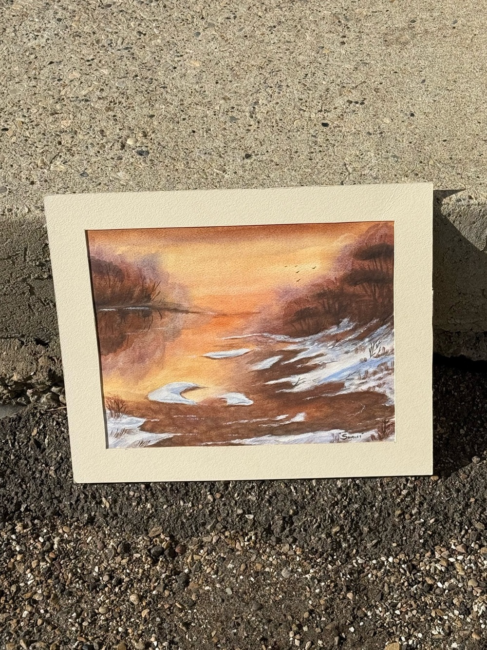 Unframed Original Winter Nature Scene Painting by Shirley Balascak Vintage c1983